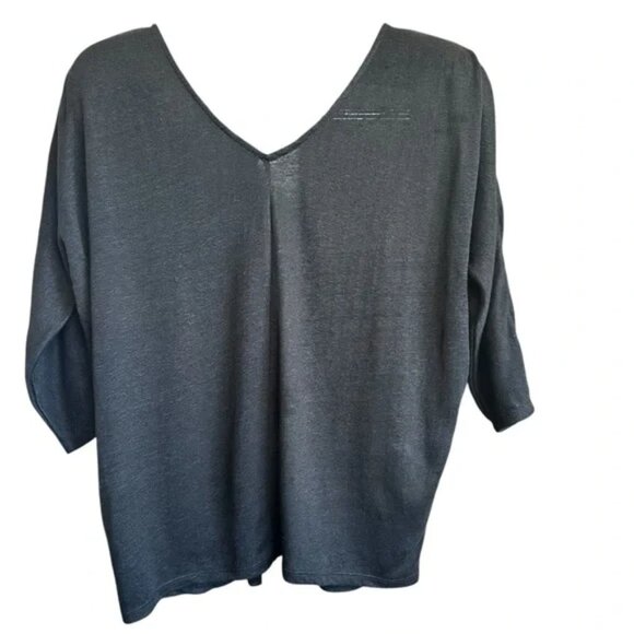 Garnet Hill Black V-Neck Knit Top XS Loose Fit Lightweight Pullover - Picture 2 of 7